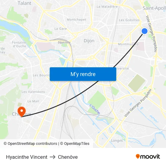 Hyacinthe Vincent to Chenôve map