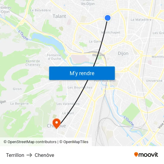 Terrillon to Chenôve map