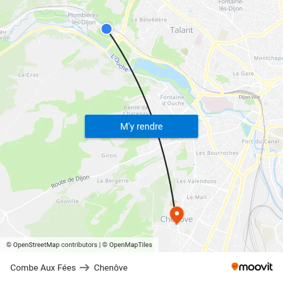 Combe Aux Fées to Chenôve map