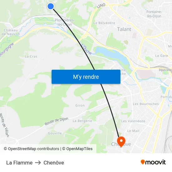 La Flamme to Chenôve map