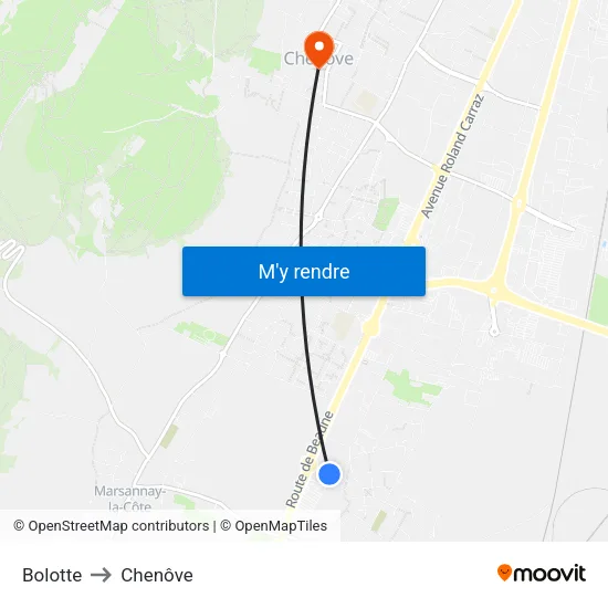 Bolotte to Chenôve map