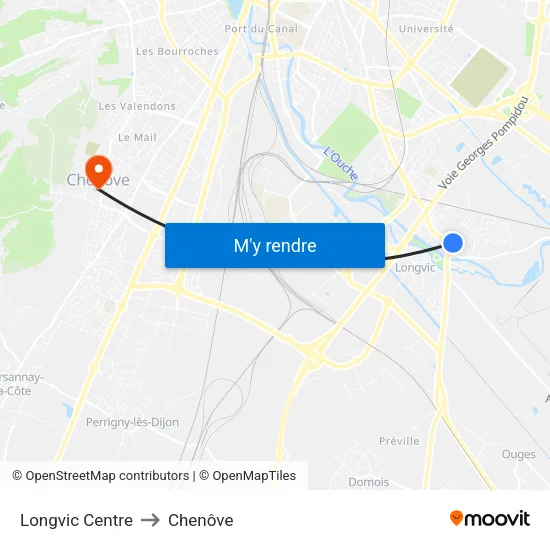 Longvic Centre to Chenôve map