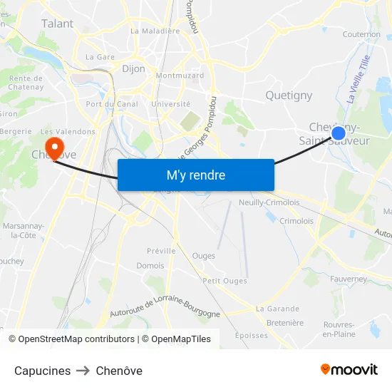 Capucines to Chenôve map
