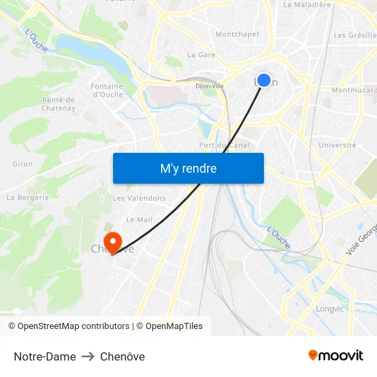 Notre-Dame to Chenôve map
