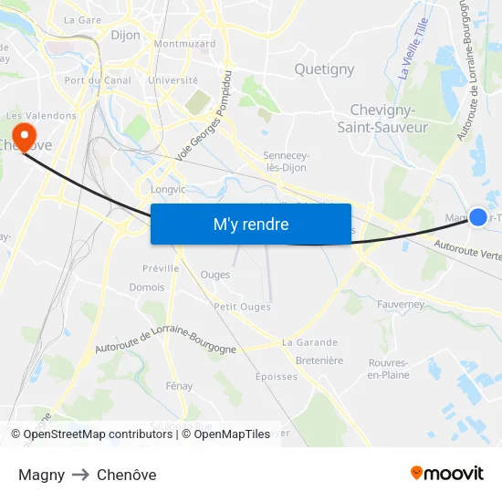 Magny to Chenôve map