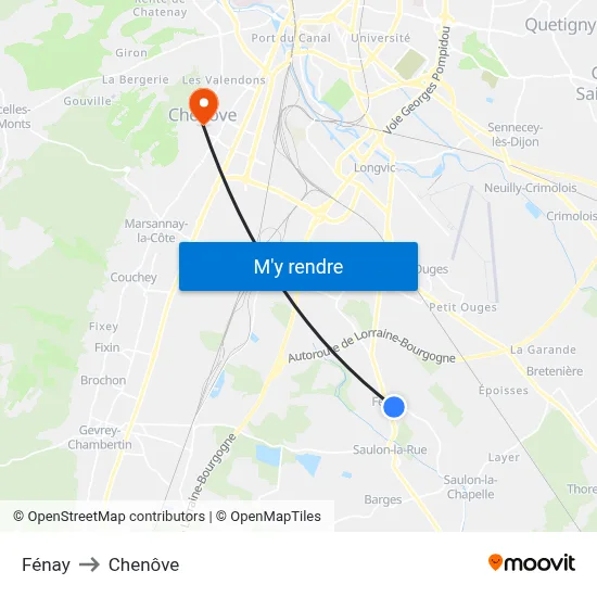 Fénay to Chenôve map