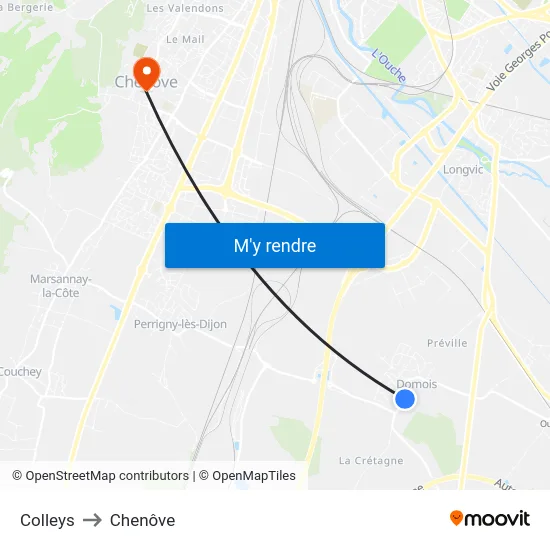 Colleys to Chenôve map
