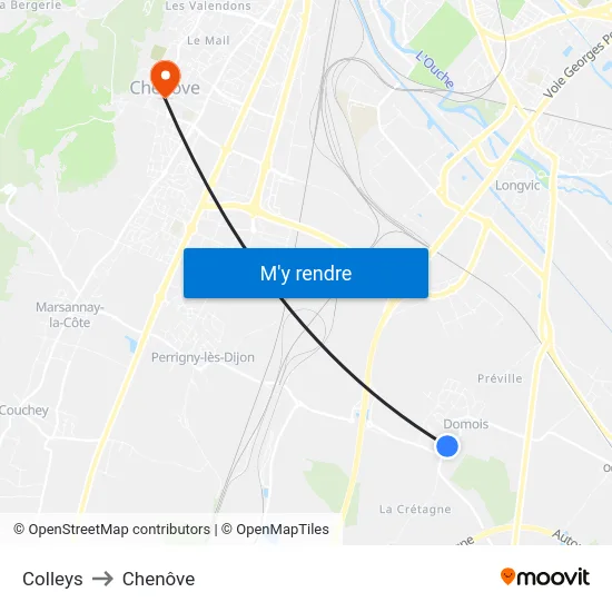 Colleys to Chenôve map