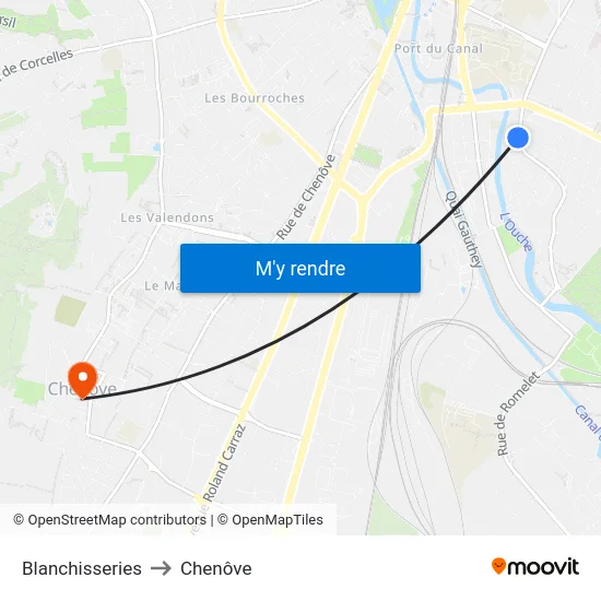 Blanchisseries to Chenôve map