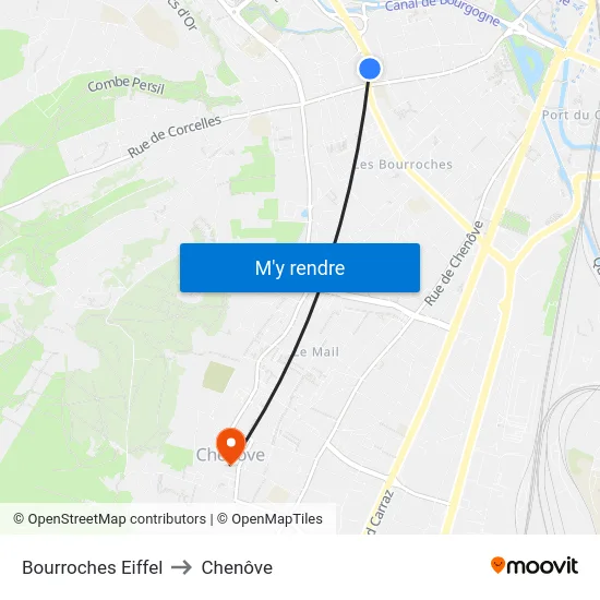 Bourroches Eiffel to Chenôve map