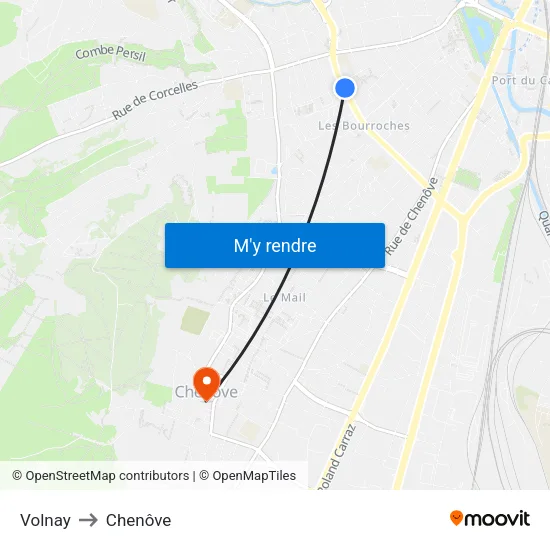 Volnay to Chenôve map