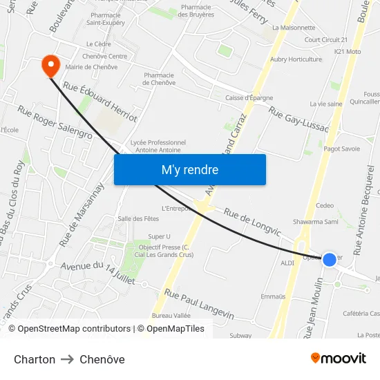 Charton to Chenôve map