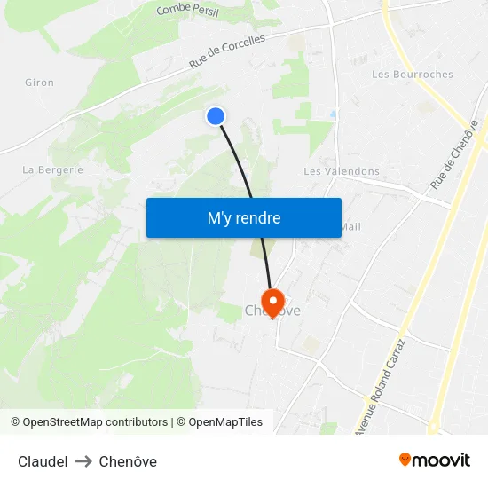 Claudel to Chenôve map