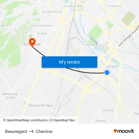 Beauregard to Chenôve map