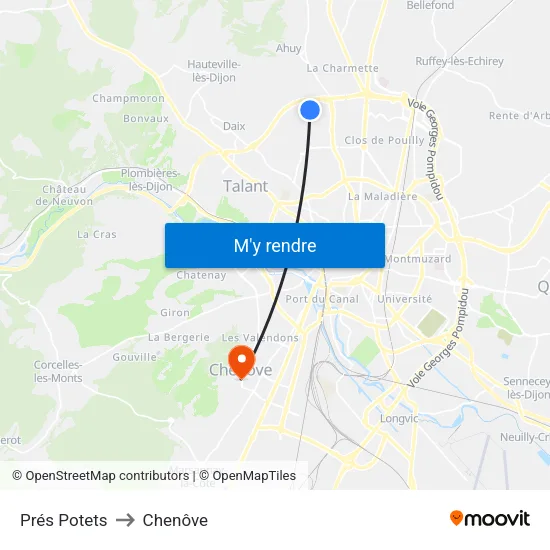 Prés Potets to Chenôve map