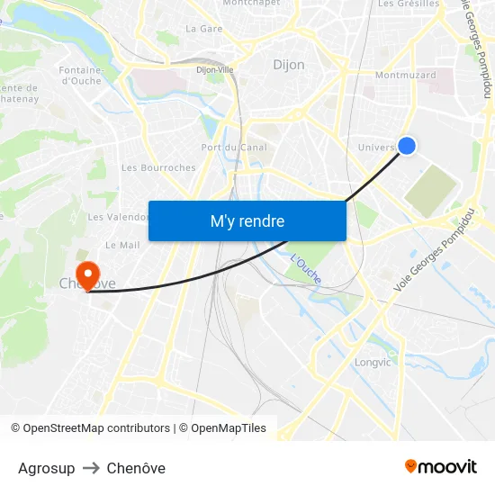 Agrosup to Chenôve map