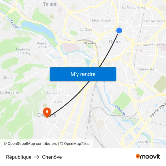 République to Chenôve map