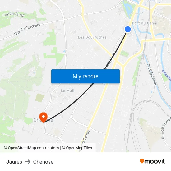 Jaurès to Chenôve map