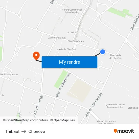 Thibaut to Chenôve map