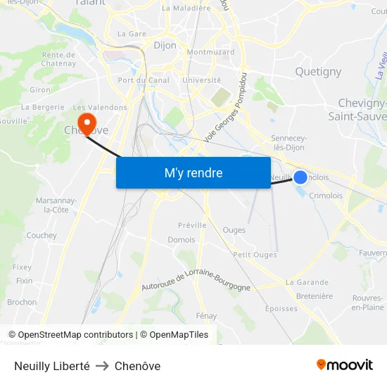 Neuilly Liberté to Chenôve map