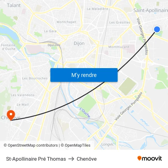 St-Apollinaire Pré Thomas to Chenôve map