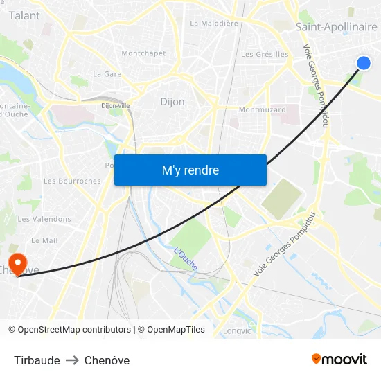 Tirbaude to Chenôve map