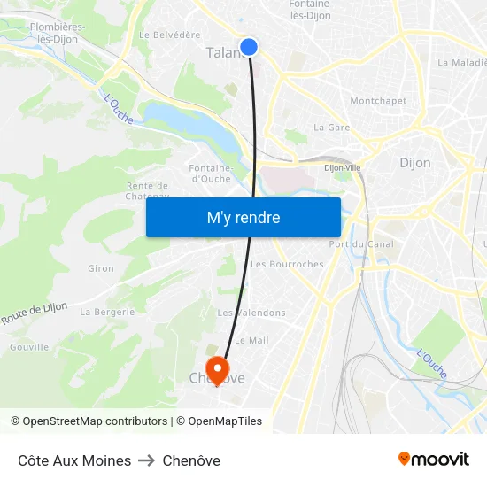 Côte Aux Moines to Chenôve map