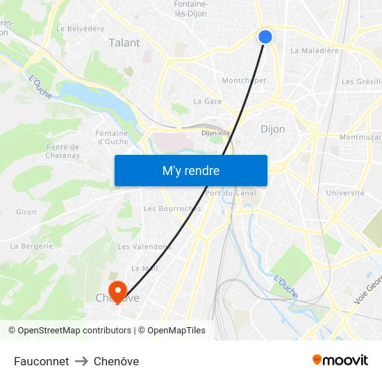 Fauconnet to Chenôve map