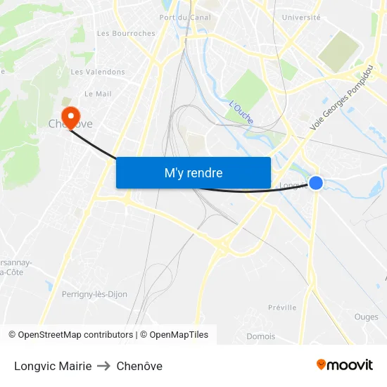 Longvic Mairie to Chenôve map