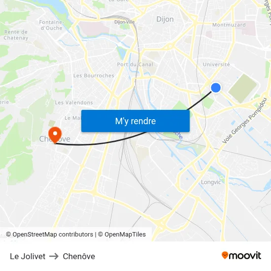 Le Jolivet to Chenôve map