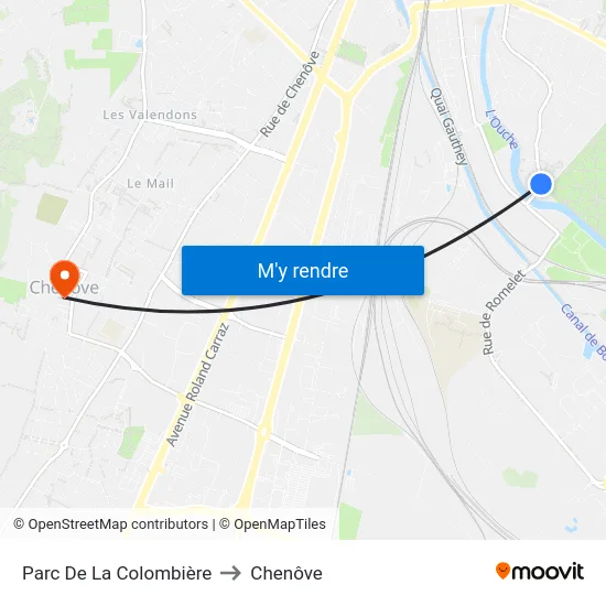 Parc De La Colombière to Chenôve map