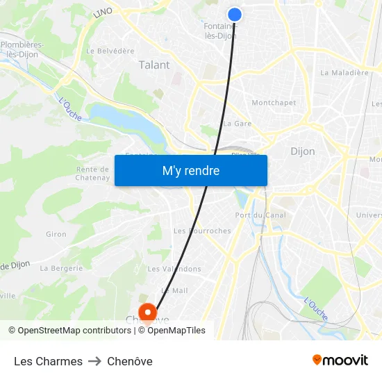 Les Charmes to Chenôve map