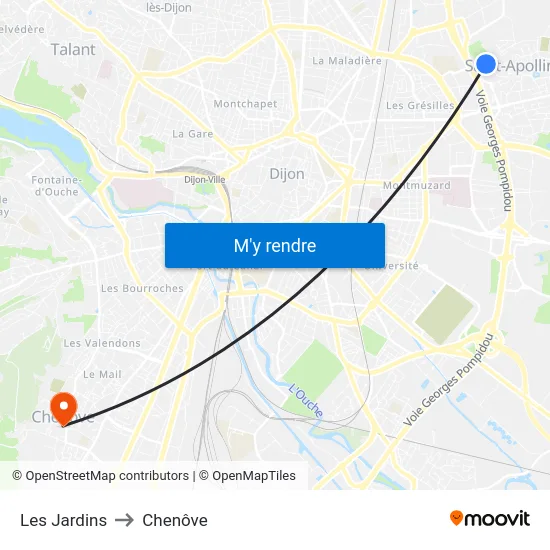 Les Jardins to Chenôve map