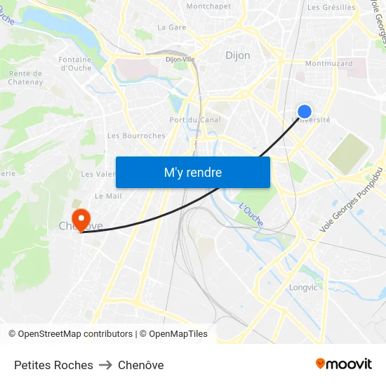 Petites Roches to Chenôve map