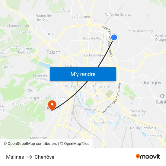 Malines to Chenôve map
