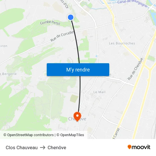 Clos Chauveau to Chenôve map