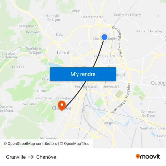 Granville to Chenôve map