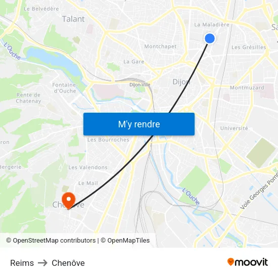 Reims to Chenôve map