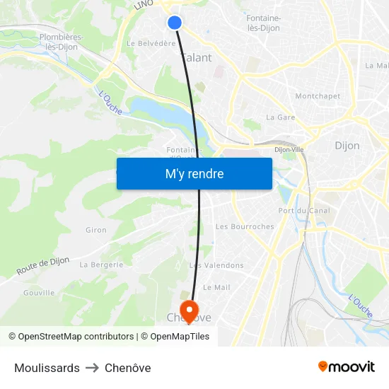 Moulissards to Chenôve map