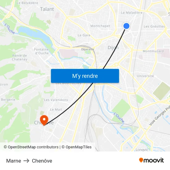 Marne to Chenôve map