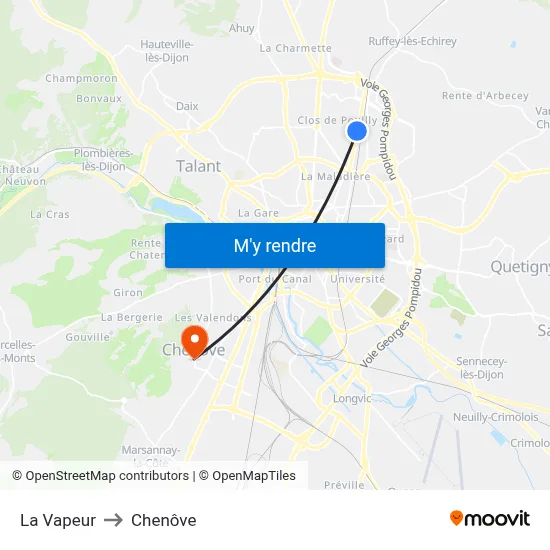 La Vapeur to Chenôve map