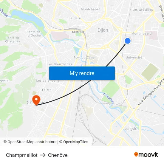 Champmaillot to Chenôve map