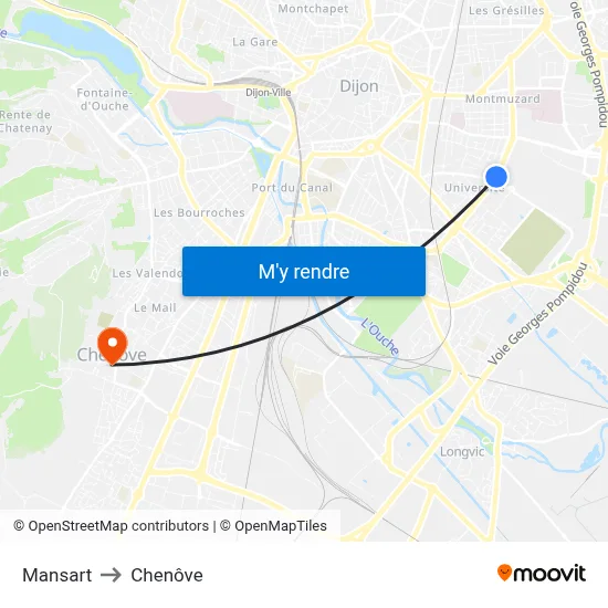 Mansart to Chenôve map