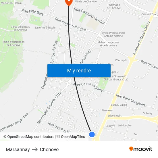 Marsannay to Chenôve map