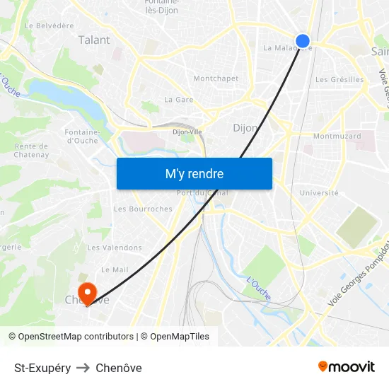 St-Exupéry to Chenôve map