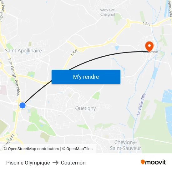 Piscine Olympique to Couternon map