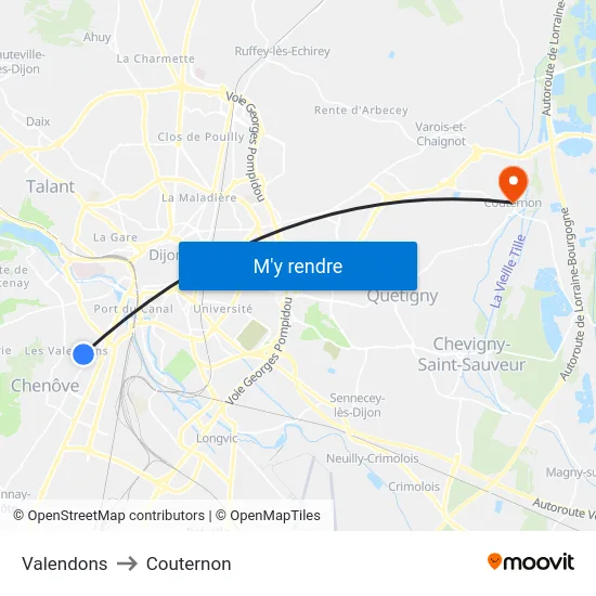 Valendons to Couternon map