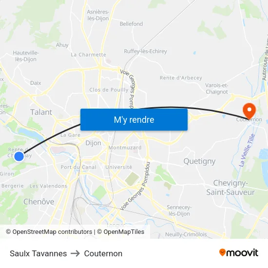 Saulx Tavannes to Couternon map