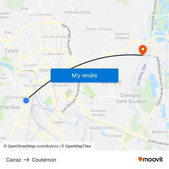 Carraz to Couternon map