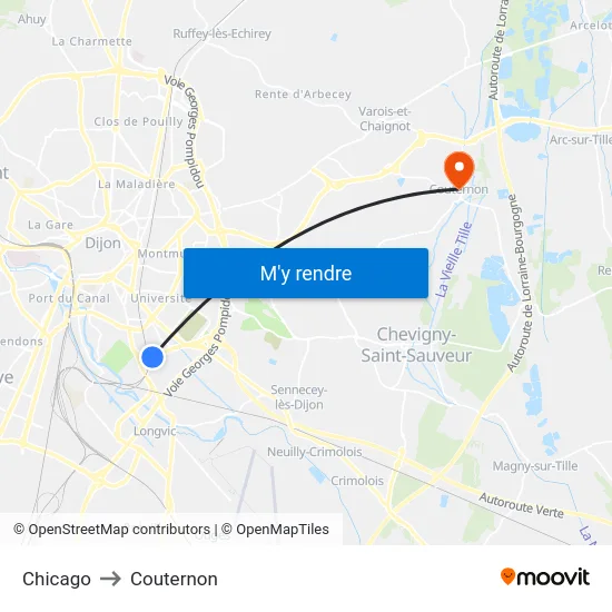 Chicago to Couternon map